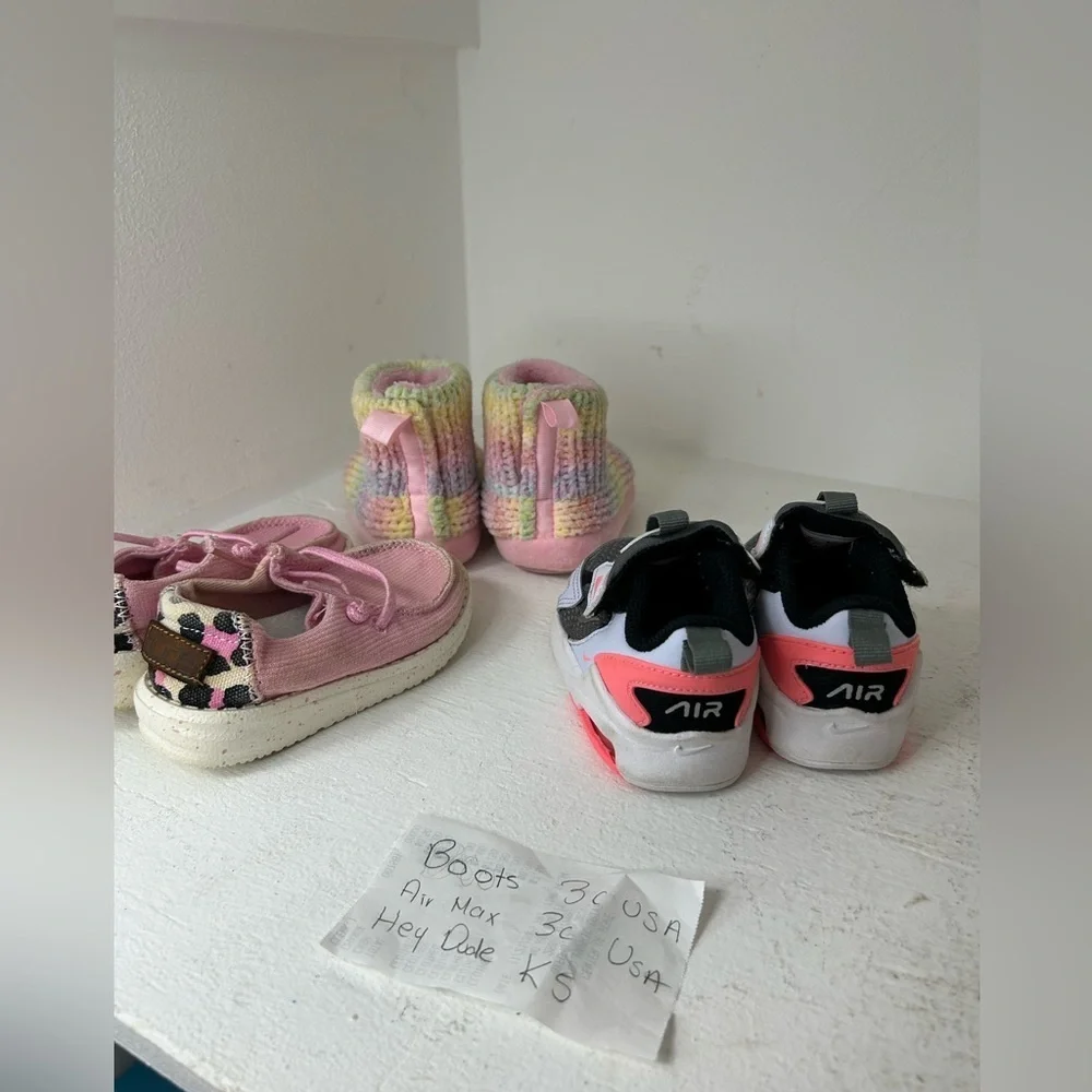 Bundle 3 pairs shoes  Hey Dude,Nike Air Max ,Snow Boots Baby Girl Pink Shoes